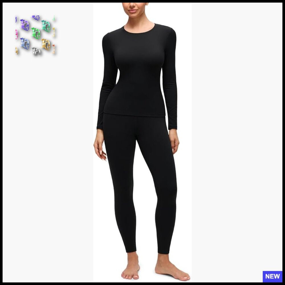 Fleece Lined Thermal Underwear Set Soft Stretch Base Layer Pajamas Top Bottom